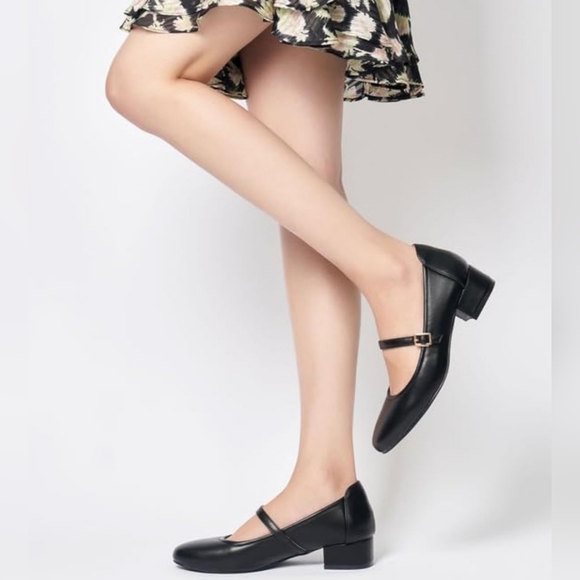 NEW Woman Mary Jane Shoes Low Heels Dress Pumps 2 Inch Chunky Heel Ankle - Picture 2 of 8